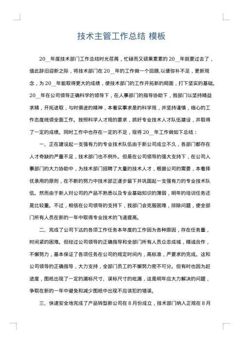 技术主管工作总结