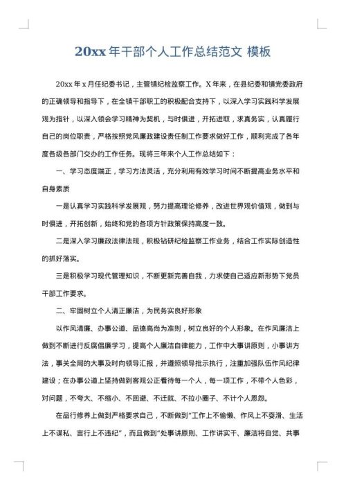 2025年干部个人工作总结范文