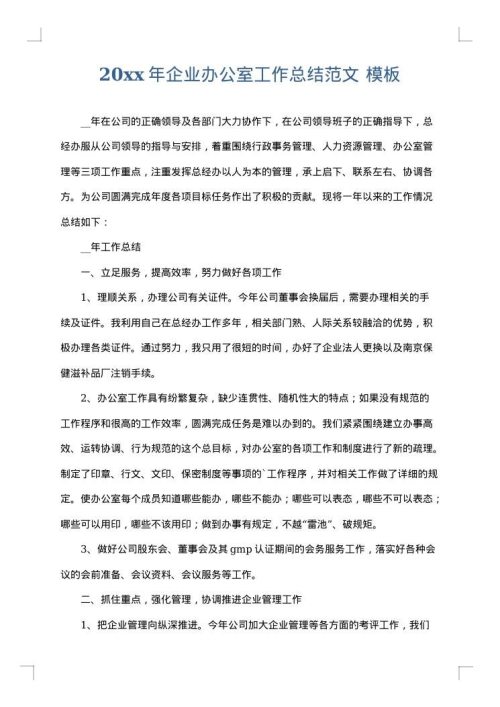 2025年企业办公室工作总结范文