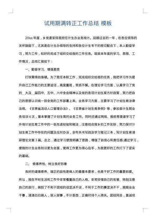 试用期满转正工作总结