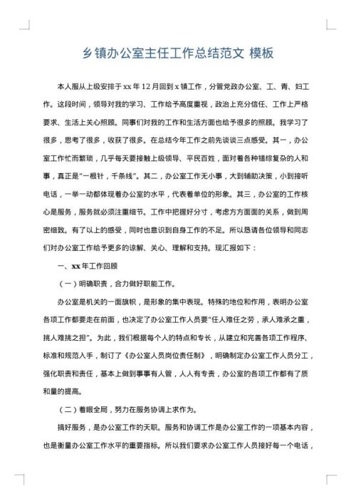 乡镇办公室主任工作总结范文
