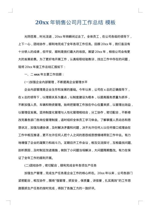 2025年销售公司月工作总结
