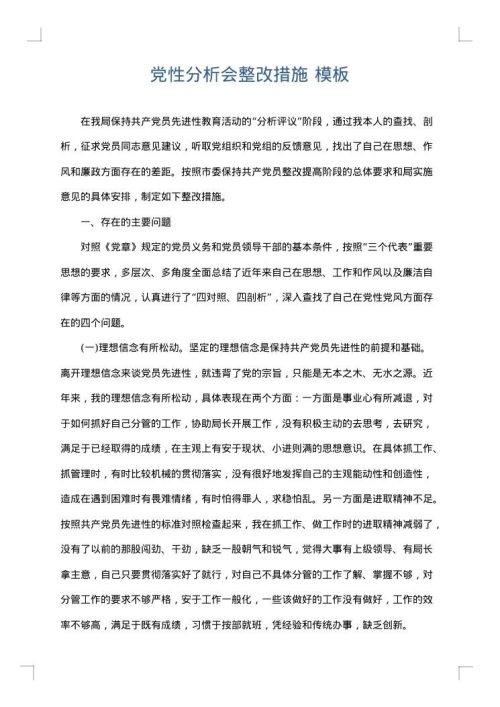 党性分析会整改措施