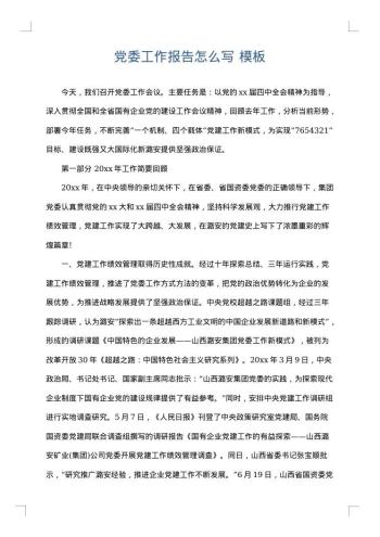 党委工作报告怎么写