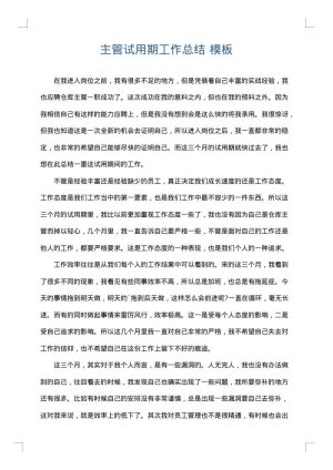 主管试用期工作总结