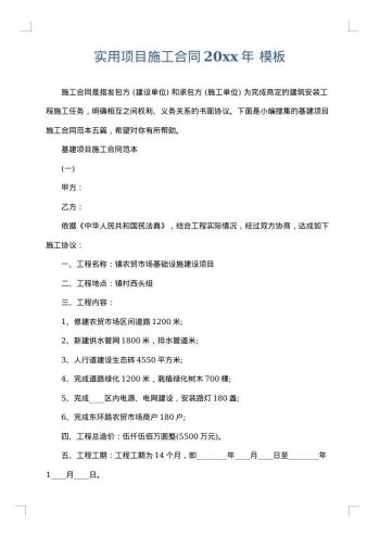 实用项目施工合同20xx年