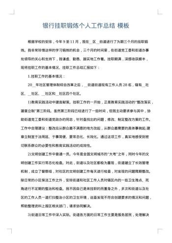 银行挂职锻炼个人工作总结