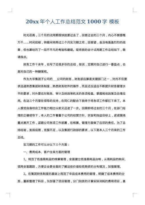 2025年个人工作总结范文1000字