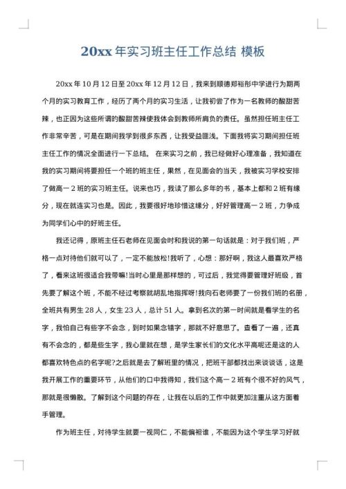 2025年实习班主任工作总结