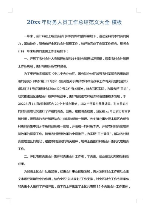 2025年财务人员工作总结范文大全