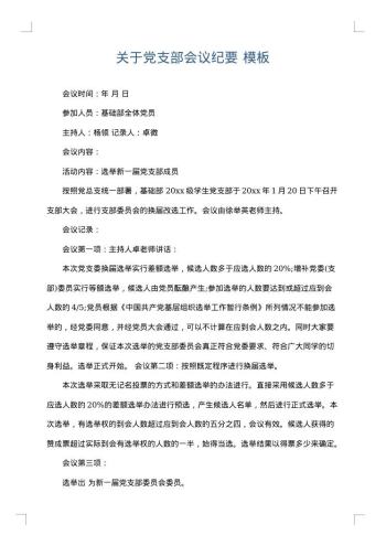 关于党支部会议纪要