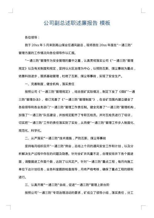 公司副总述职述廉报告