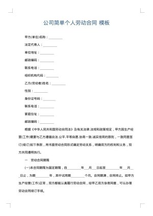 公司简单个人劳动合同