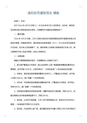 违纪处罚通告范文