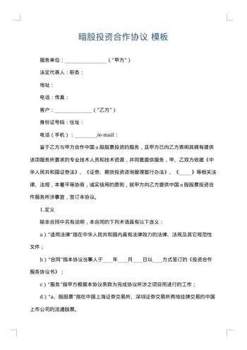 暗股投资合作协议