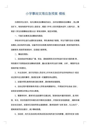 小学事故灾难应急预案