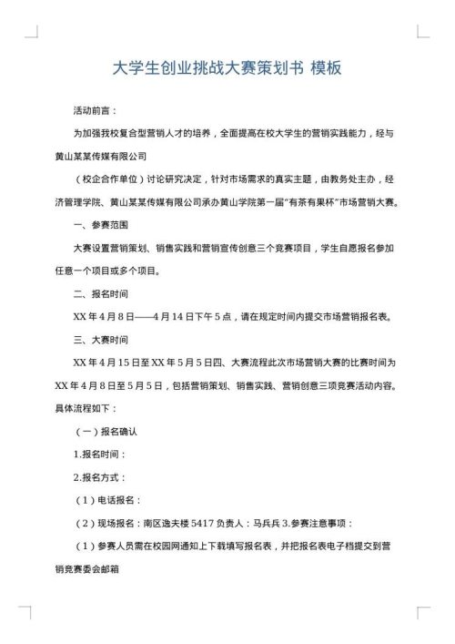 大学生创业挑战大赛策划书