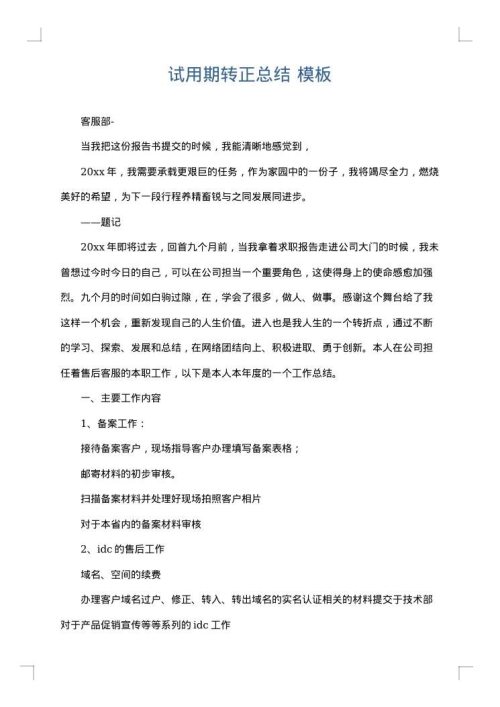 试用期转正总结