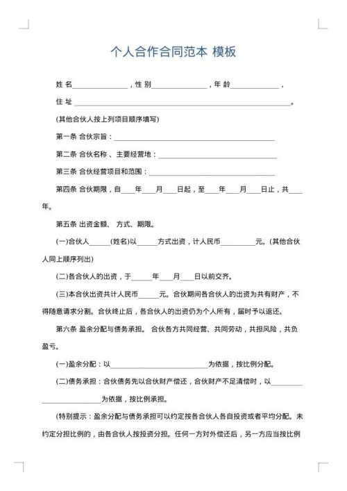 个人合作合同范本