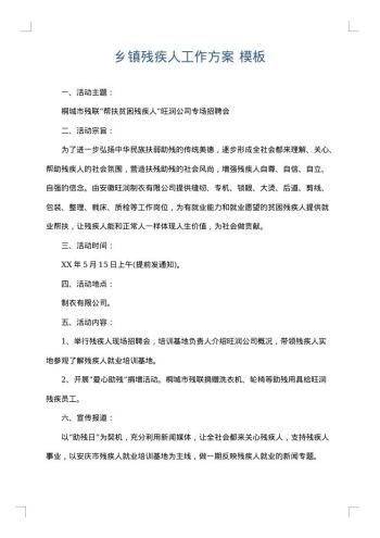 乡镇残疾人工作方案
