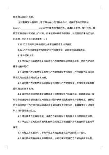 域名虚机分销见习合作伙伴合同