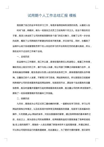 试用期个人工作总结汇报