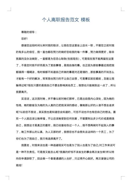 个人离职报告范文