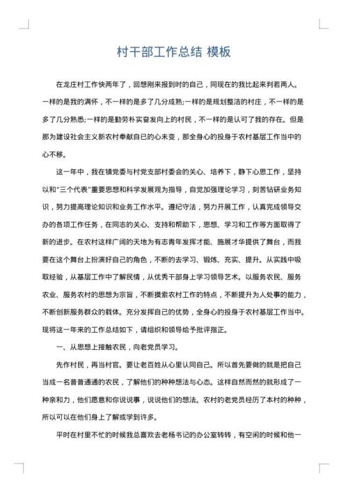 村干部工作总结