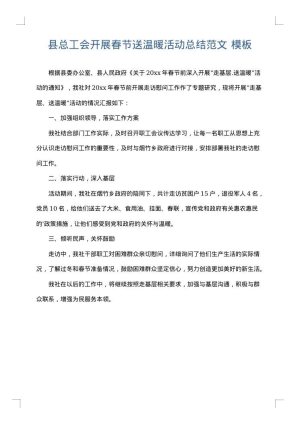县总工会开展春节送温暖活动总结范文