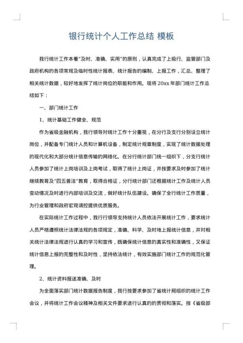 银行统计个人工作总结