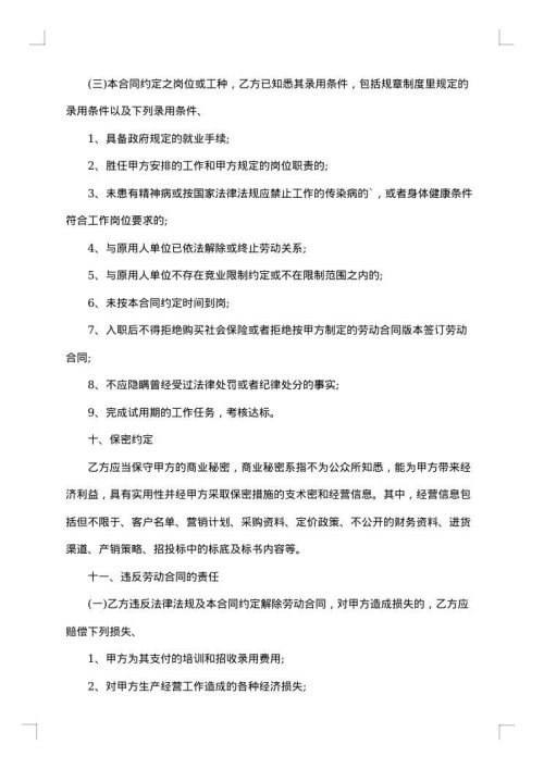 公司劳动用工协议书项目执行专员