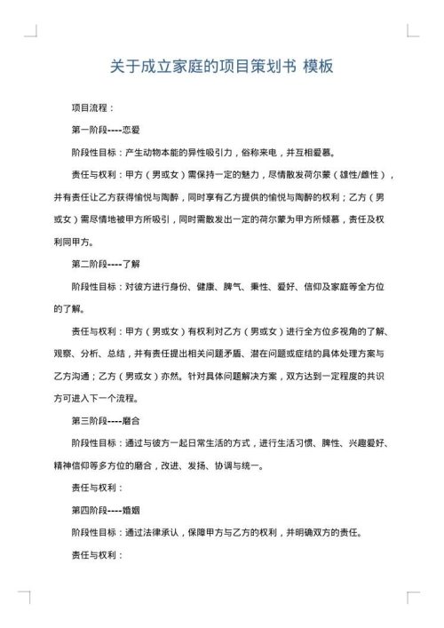 关于成立家庭的项目策划书