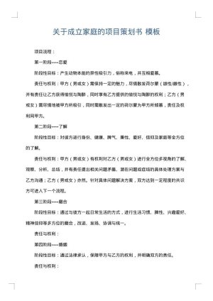 关于成立家庭的项目策划书