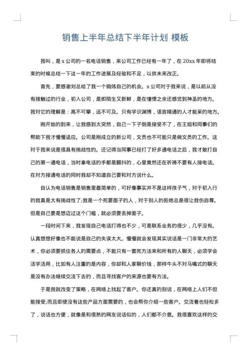 销售上半年总结下半年计划