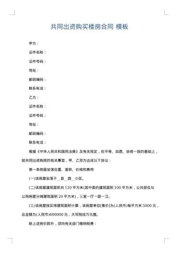 共同出资购买楼房合同