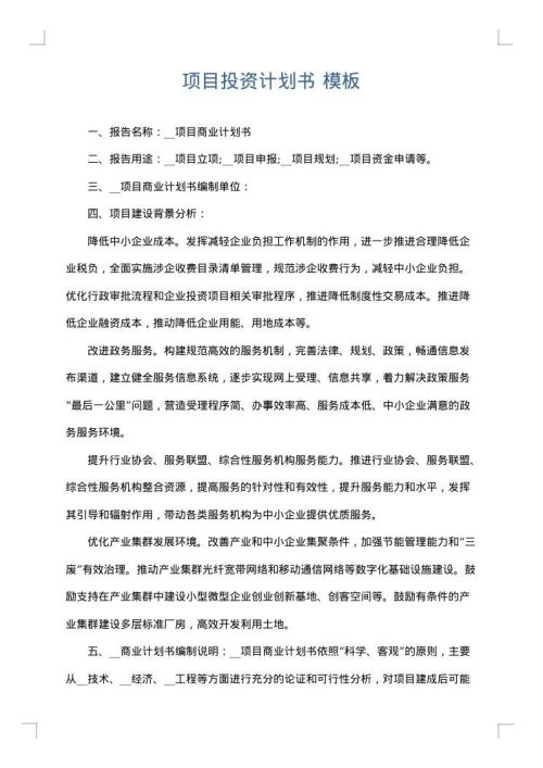 项目投资计划书