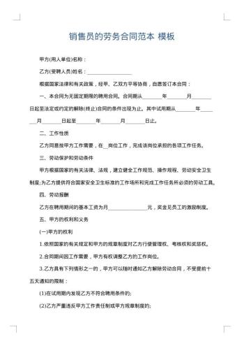 销售员的劳务合同范本