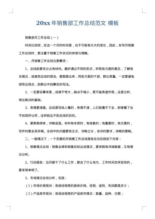 2025年销售部工作总结范文