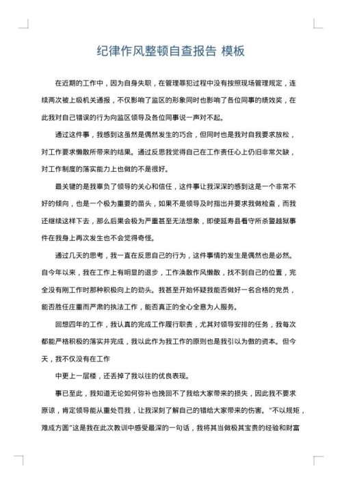 纪律作风整顿自查报告
