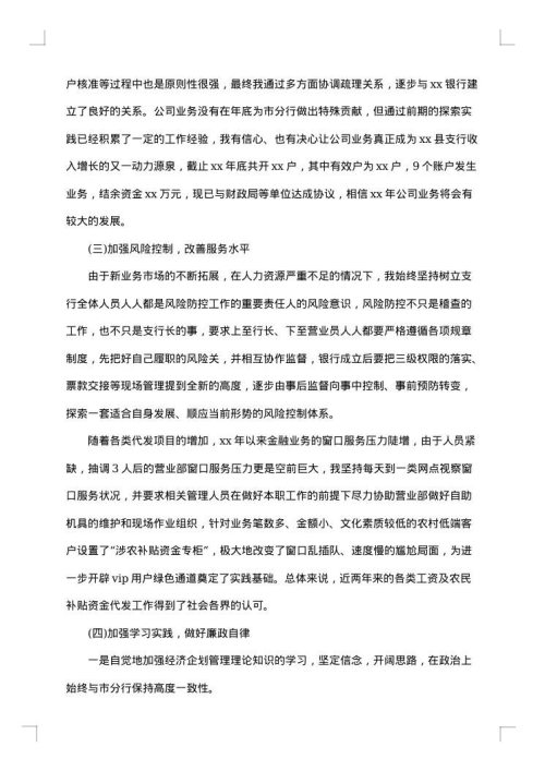 2025年银行行长工作总结范文