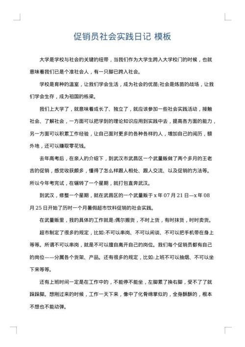 促销员社会实践日记