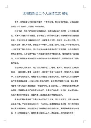 试用期新员工个人总结范文
