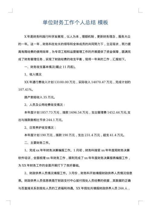 单位财务工作个人总结