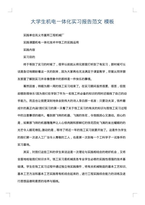 大学生机电一体化实习报告范文
