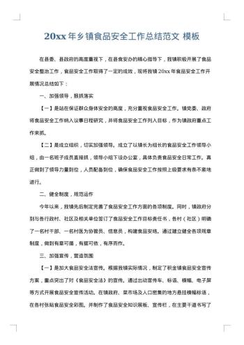 20xx年乡镇食品安全工作总结范文