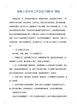 销售人员年终工作总结700字