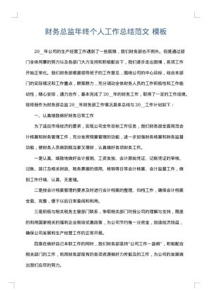 财务总监年终个人工作总结范文
