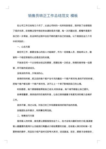 销售员转正工作总结范文