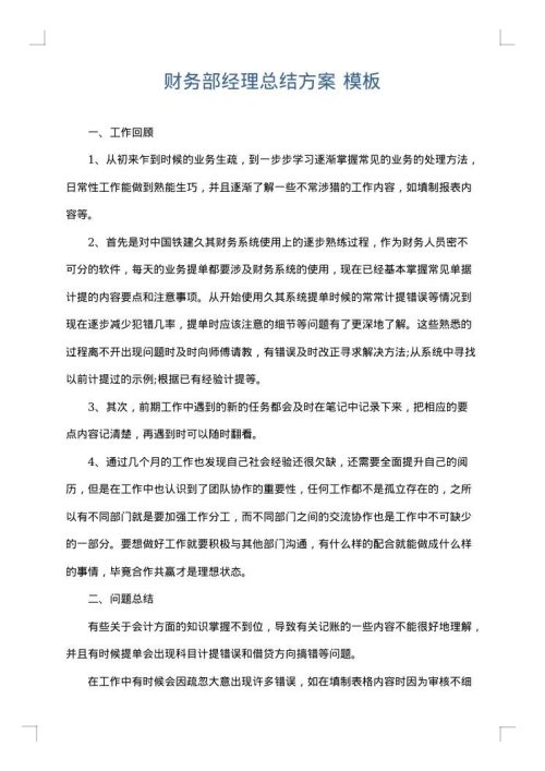 财务部经理总结方案