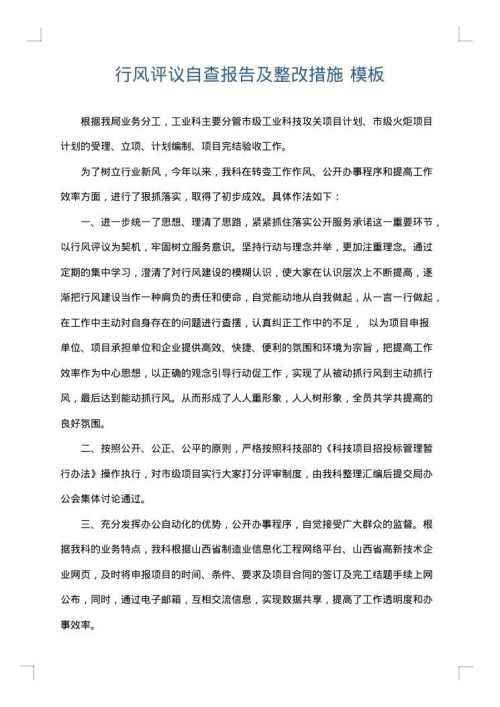 行风评议自查报告及整改措施